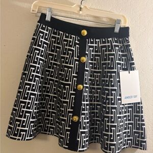 Black and White Patterned A-Line Skirt